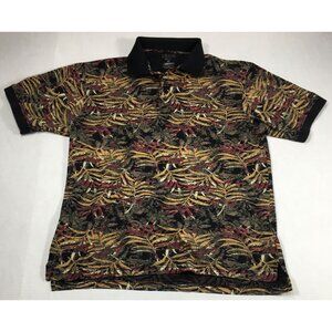 Izod Golf Polo Shirt Men's M 100% Cotton Tropical Leaf Print Short Sleeve